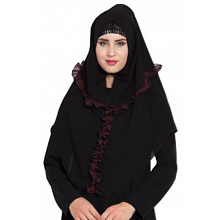 Designer Instant Hijab- Black-Maroon